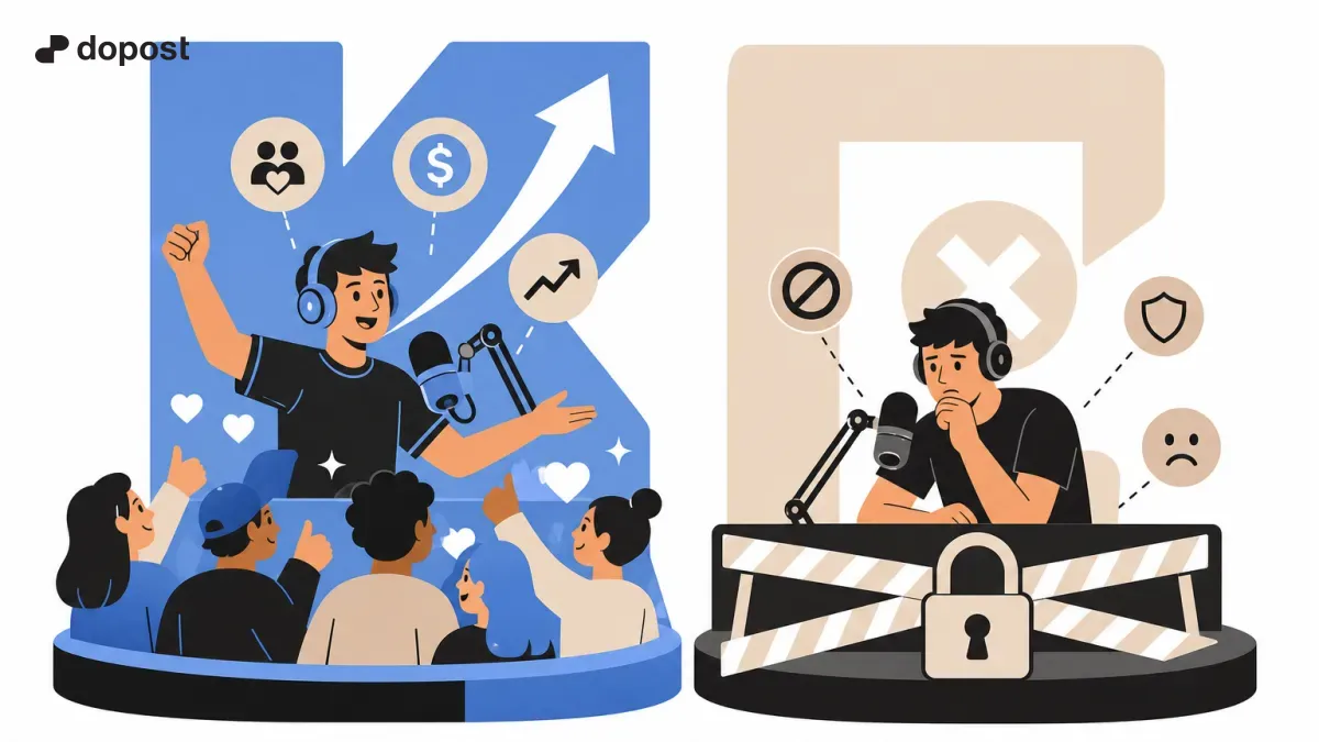 Comparativa clara entre Kick y Twitch enfocada en beneficios para creadores.