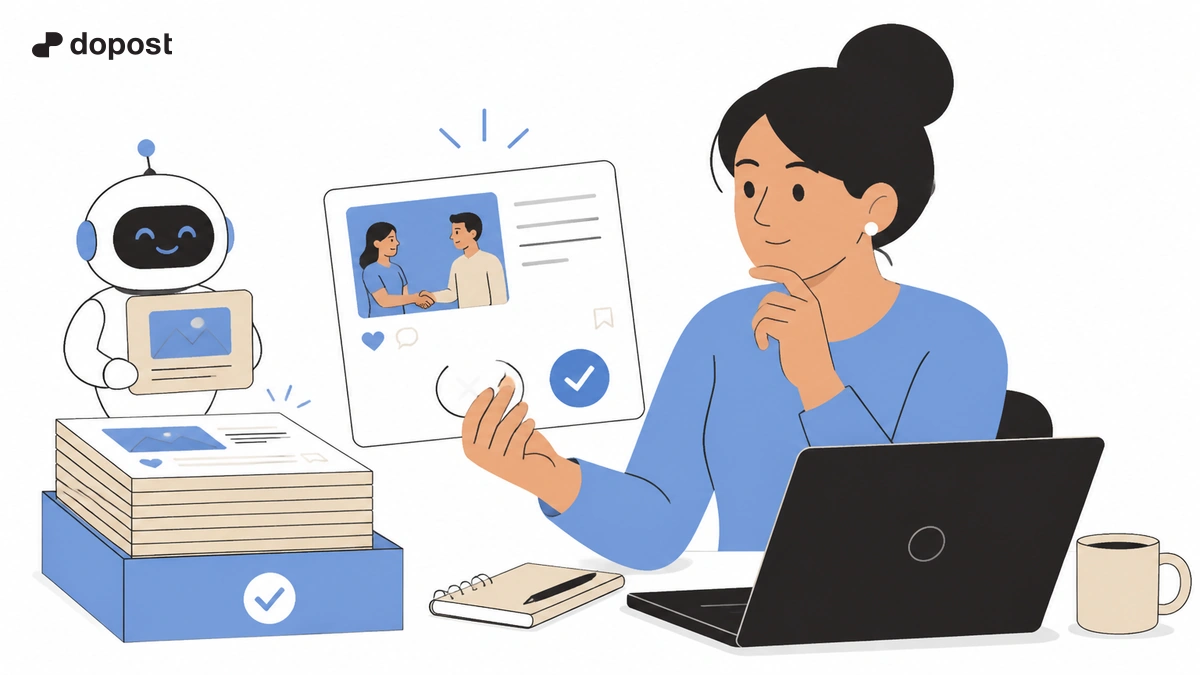 A person reviews a prepared post before approving a customer-facing message.